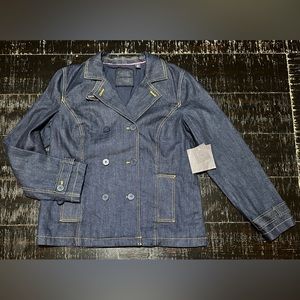 NWT Liz Claiborne double breast denim blazer jacket pracoat L
